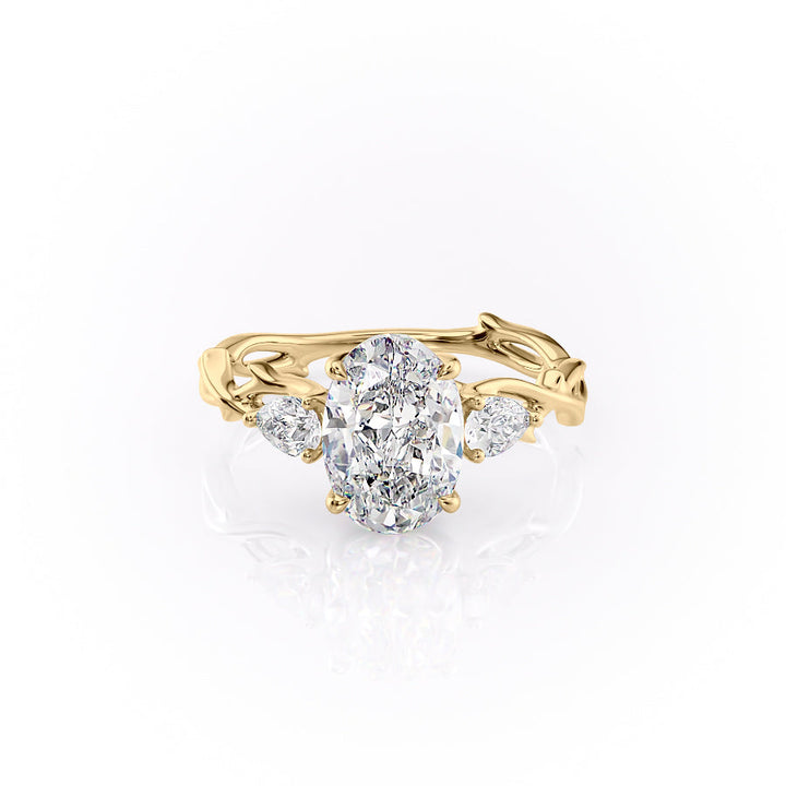 2.0CT Oval Lab Grown E/VS2 Diamond Three Stone Twig Engagement Ring