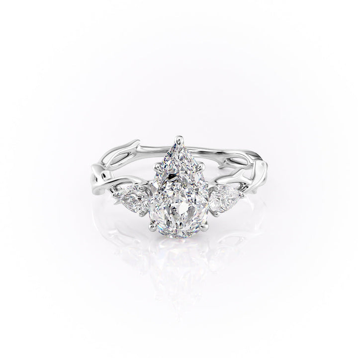 2.50CT Pear Lab Grown E/VS2 Twig Diamond Three Stone Engagement Ring