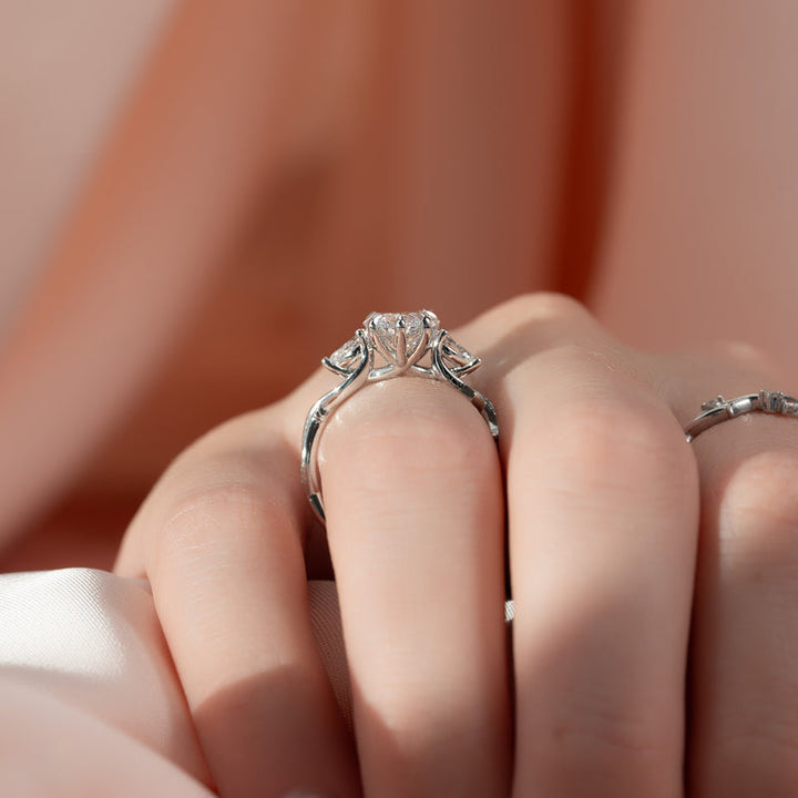 2.50CT Pear Lab Grown E/VS2 Twig Diamond Three Stone Engagement Ring