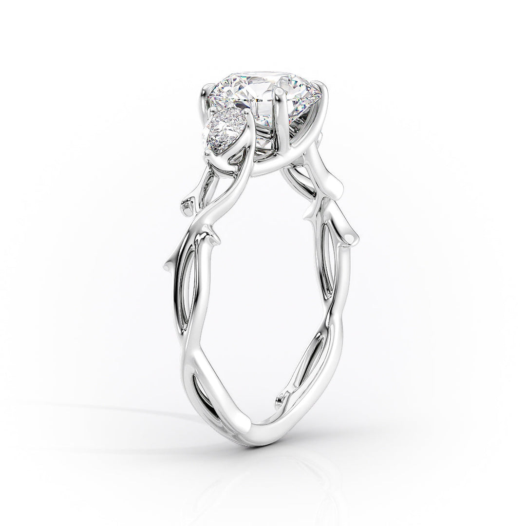 2.50CT Pear Lab Grown E/VS2 Twig Diamond Three Stone Engagement Ring