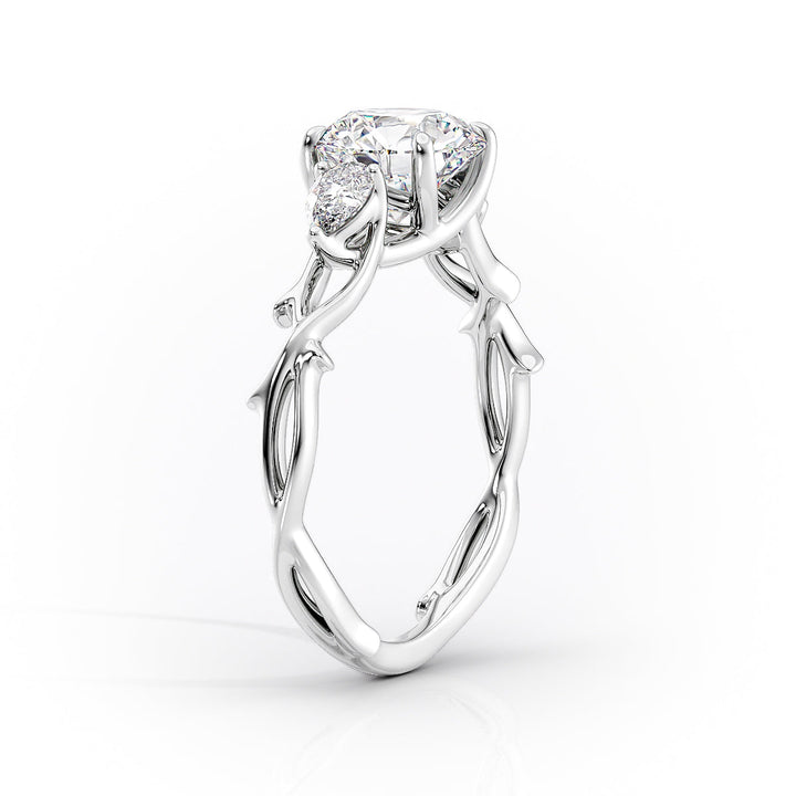 2.50CT Pear Lab Grown E/VS2 Twig Diamond Three Stone Engagement Ring