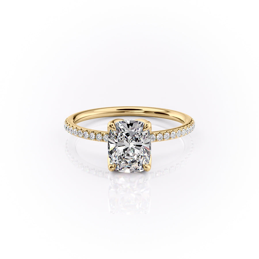 2.0CT Elongated Cushion Lab Grown F/VS1 Diamond Tulip Set Pave Engagement Ring