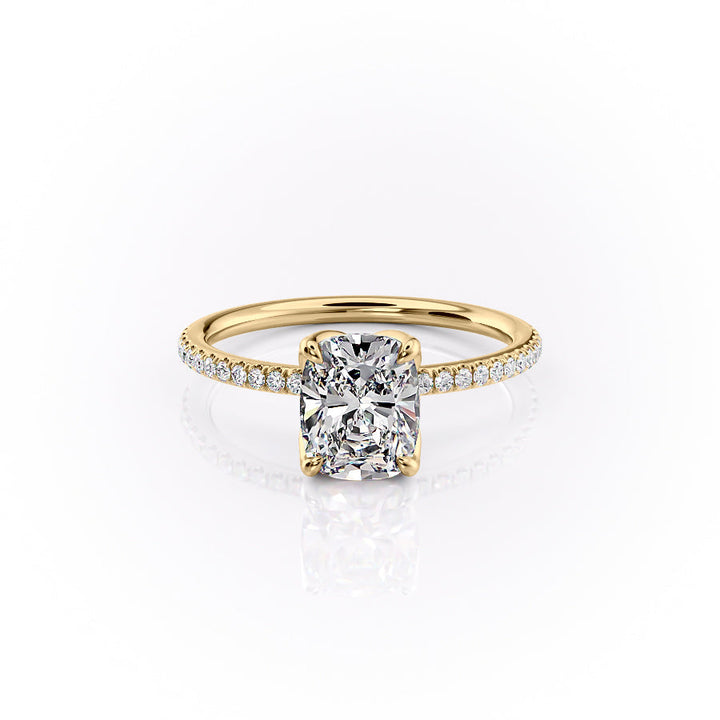 2.0CT Elongated Cushion Lab Grown F/VS1 Diamond Tulip Set Pave Engagement Ring