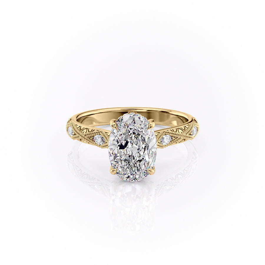 3.0CT Oval Lab Grown E/VVS2 Diamond Vintage Milgrain Pave Engagement Ring