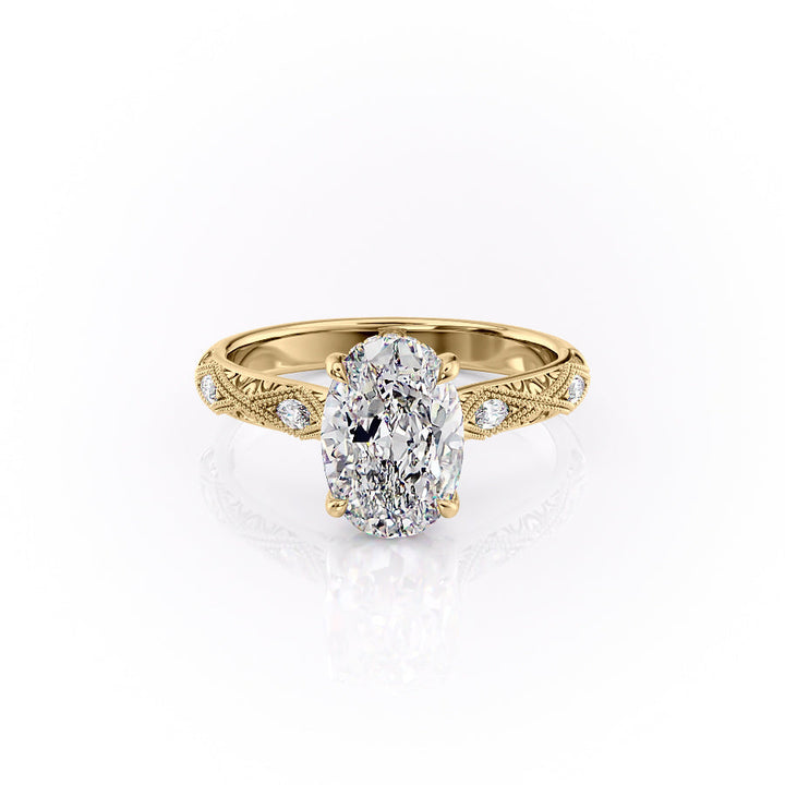 3.0CT Oval Lab Grown E/VVS2 Diamond Vintage Milgrain Pave Engagement Ring