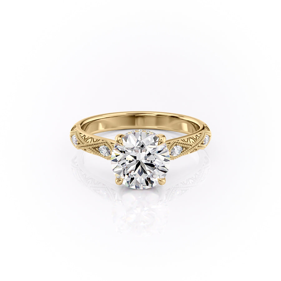 2.50CT Round Lab Grown F/VVS1 Diamond Milgrain Pave Engagement Ring