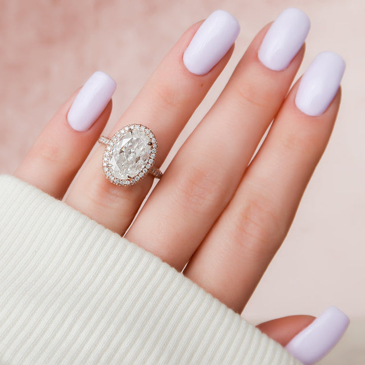 3.0CT Oval Lab Grown F/VVS1 Diamond Micro Halo & Pave Engagement Ring