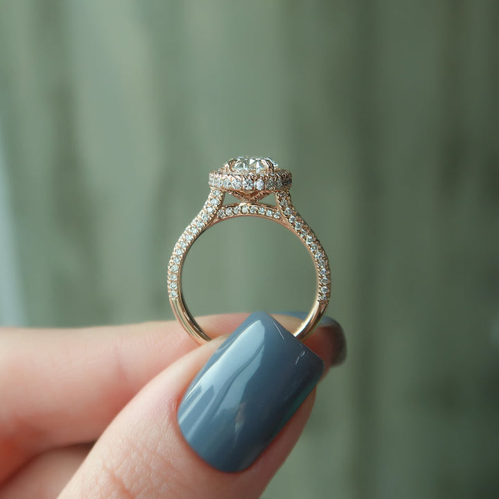 3.0CT Oval Lab Grown F/VVS1 Diamond Micro Halo & Pave Engagement Ring