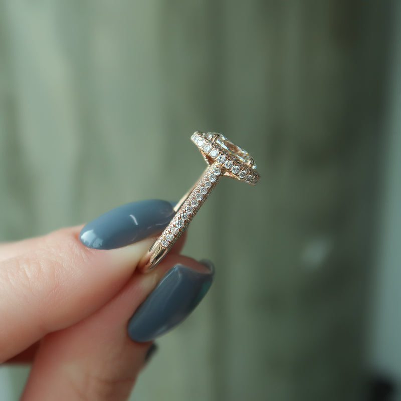 3.0CT Oval Lab Grown F/VVS1 Diamond Micro Halo & Pave Engagement Ring
