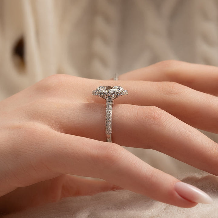 3.0CT Oval Lab Grown F/VVS1 Diamond Micro Halo & Pave Engagement Ring