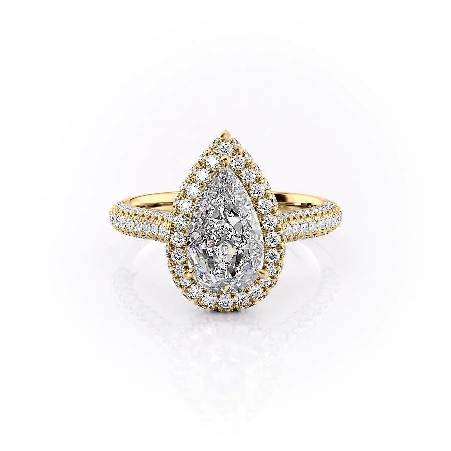 2.50CT Pear Lab Grown E/VS1 Halo Diamond Micro Pave Engagement Ring