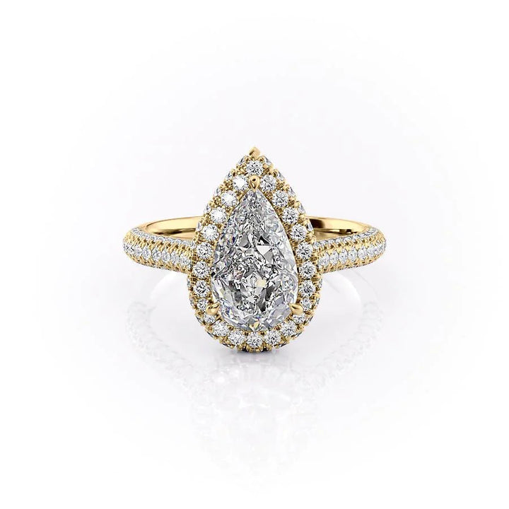 2.50CT Pear Lab Grown E/VS1 Halo Diamond Micro Pave Engagement Ring