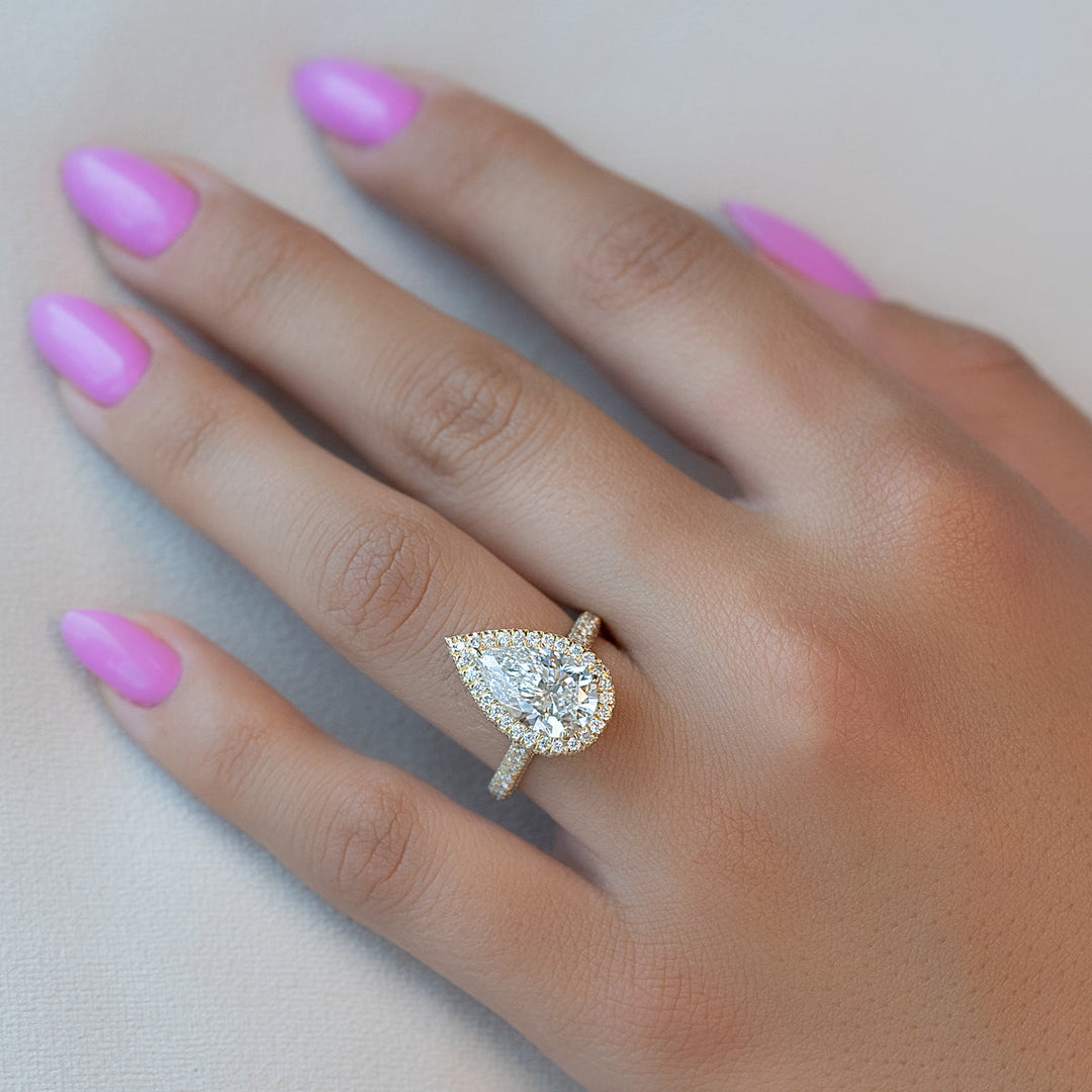 2.50CT Pear Lab Grown E/VS1 Halo Diamond Micro Pave Engagement Ring