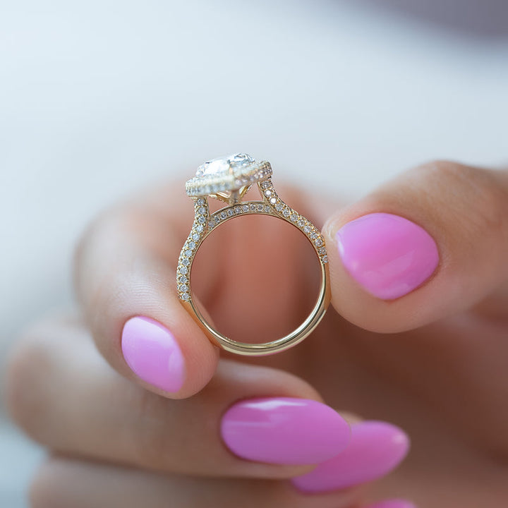 2.50CT Pear Lab Grown E/VS1 Halo Diamond Micro Pave Engagement Ring