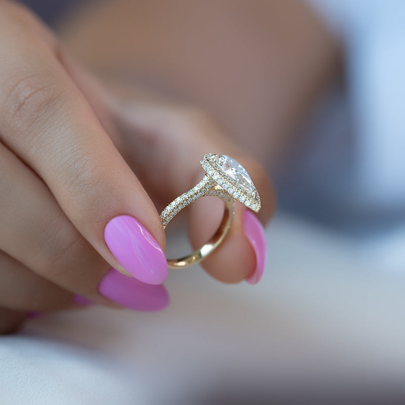 2.50CT Pear Lab Grown E/VS1 Halo Diamond Micro Pave Engagement Ring