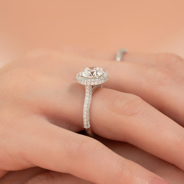 2.50CT Round Lab Grown Halo F/VS2 Diamond Micro Pave Engagement Ring