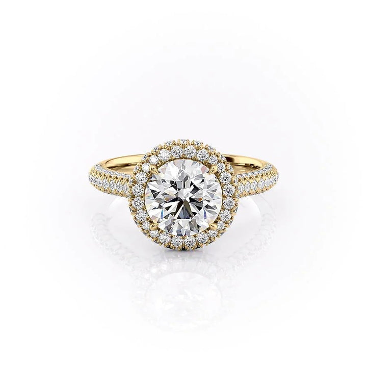 2.50CT Round Lab Grown Halo F/VS2 Diamond Micro Pave Engagement Ring