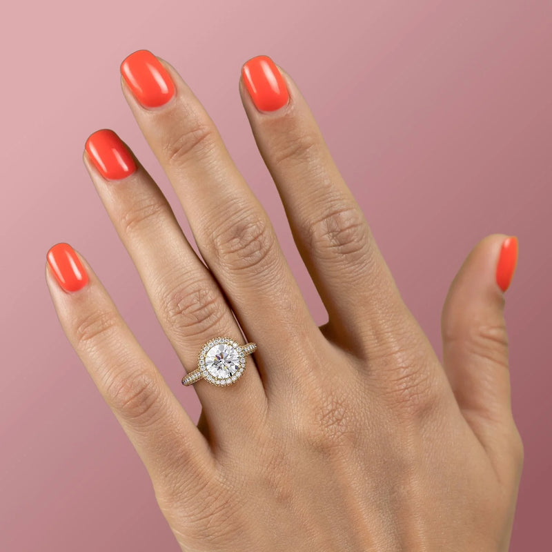 2.50CT Round Lab Grown Halo F/VS2 Diamond Micro Pave Engagement Ring