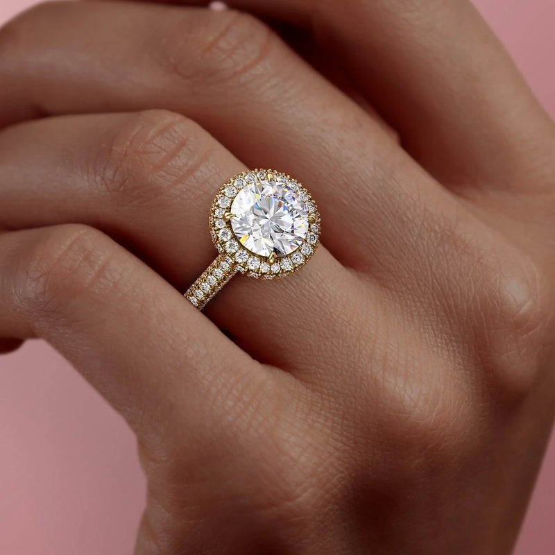 2.50CT Round Lab Grown Halo F/VS2 Diamond Micro Pave Engagement Ring
