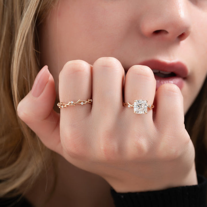 3.0CT Cushion Lab Grown F/VVS1 Diamond Twig Engagement Ring