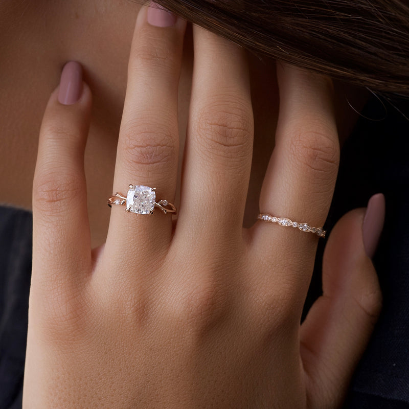 3.0CT Cushion Lab Grown F/VVS1 Diamond Twig Engagement Ring