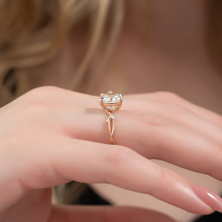 3.0CT Cushion Lab Grown F/VVS1 Diamond Twig Engagement Ring