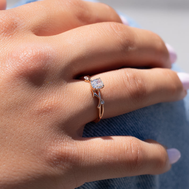 3.0CT Cushion Lab Grown F/VVS1 Diamond Twig Engagement Ring