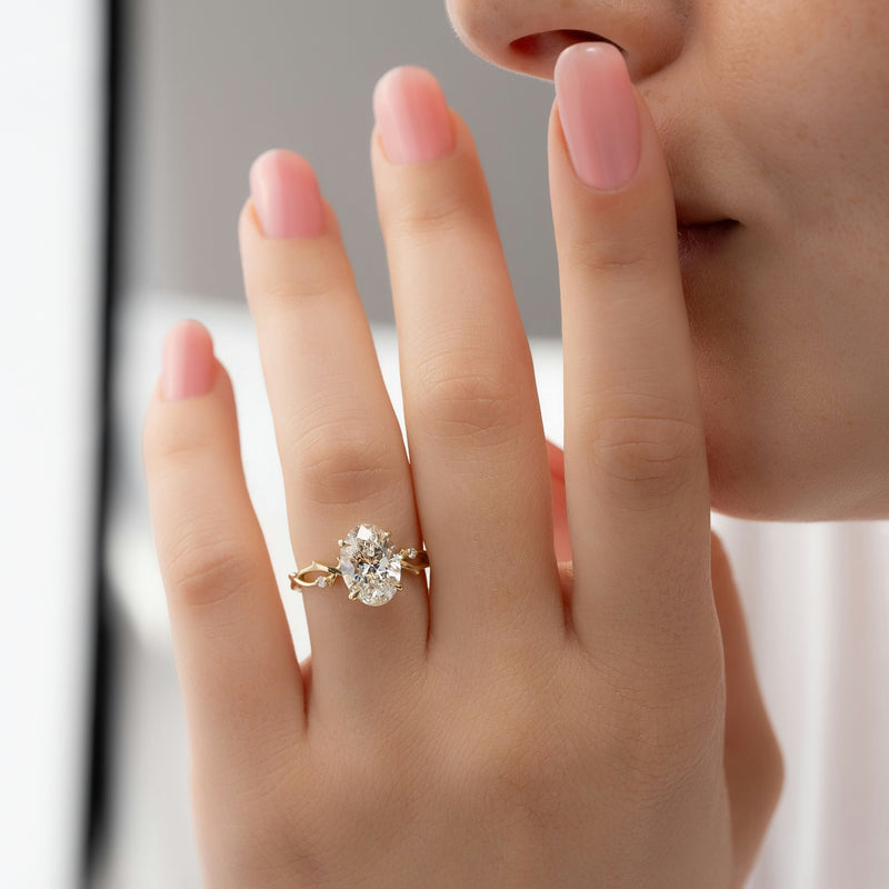 2.0CT Oval Lab Grown F/VVS1 Nature Inspired Diamond Engagement Ring