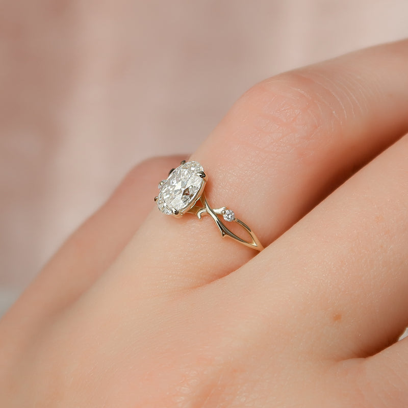2.0CT Oval Lab Grown F/VVS1 Nature Inspired Diamond Engagement Ring