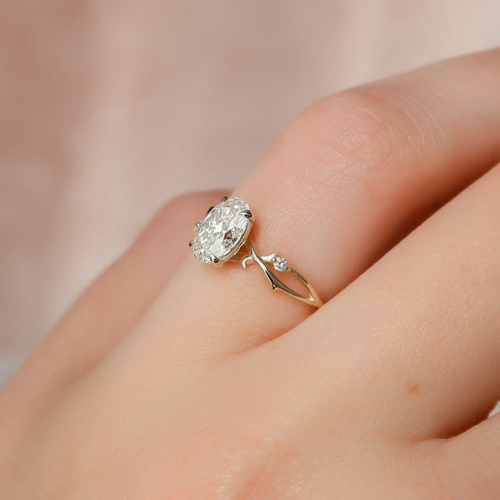 2.0CT Oval Lab Grown F/VVS1 Nature Inspired Diamond Engagement Ring