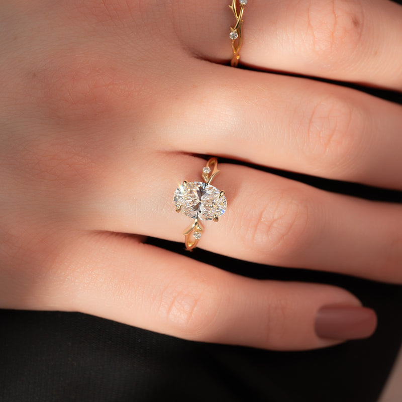 2.0CT Oval Lab Grown F/VVS1 Nature Inspired Diamond Engagement Ring