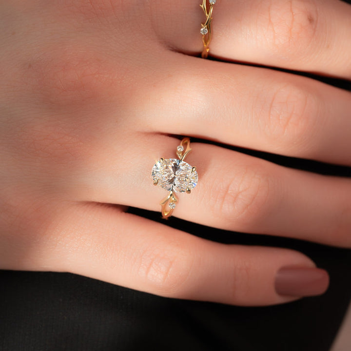2.0CT Oval Lab Grown F/VVS1 Nature Inspired Diamond Engagement Ring
