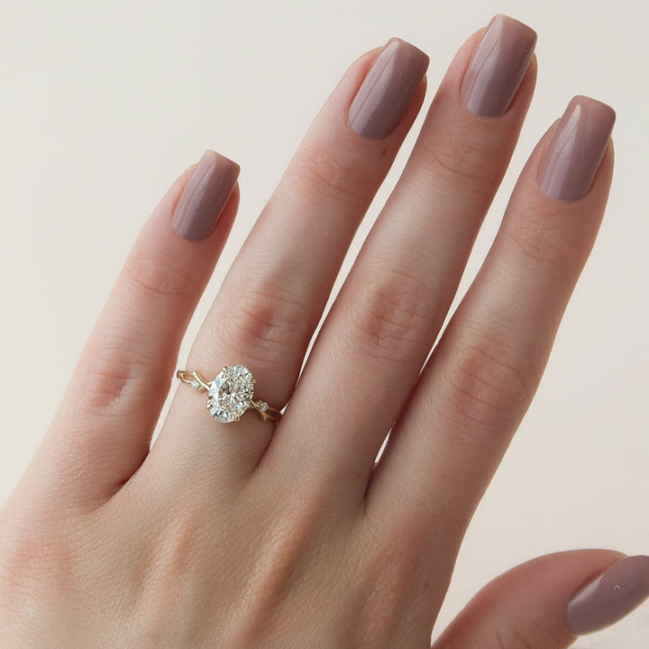 2.0CT Oval Lab Grown F/VVS1 Nature Inspired Diamond Engagement Ring