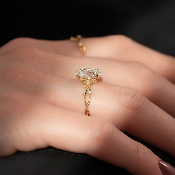 2.0CT Oval Lab Grown F/VVS1 Nature Inspired Diamond Engagement Ring