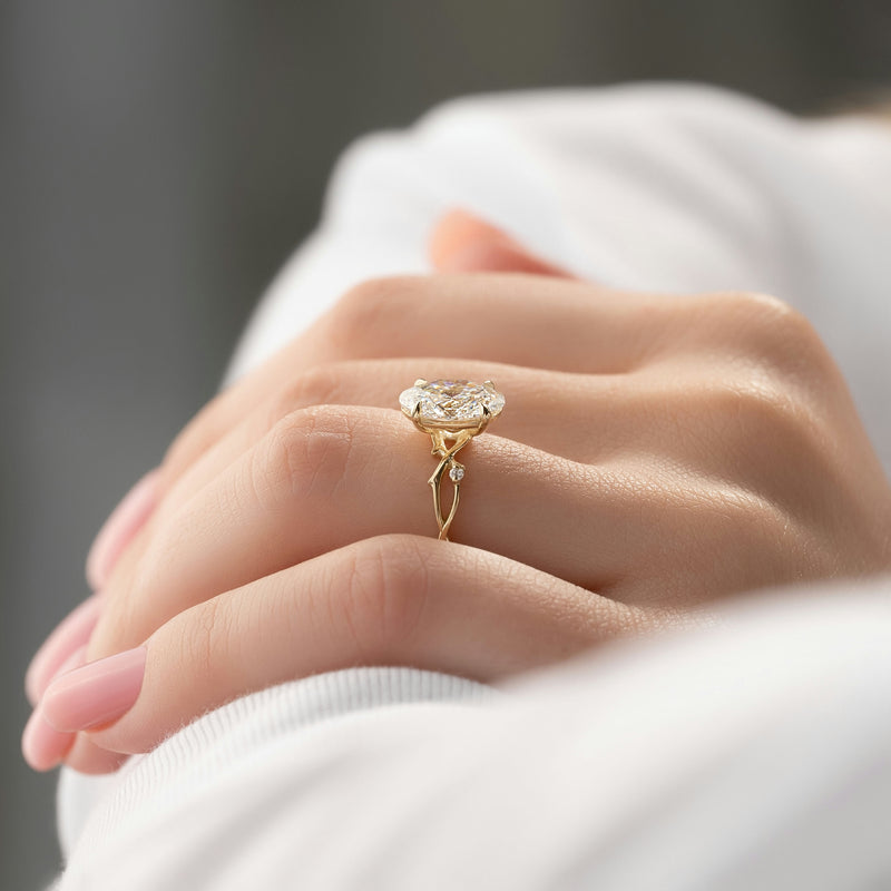 2.0CT Oval Lab Grown F/VVS1 Nature Inspired Diamond Engagement Ring
