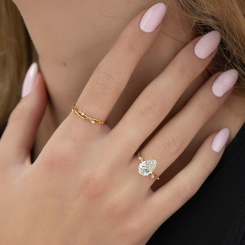 2.50CT Pear Lab Grown F/VVS1 Twig Diamond Engagement Ring for Women