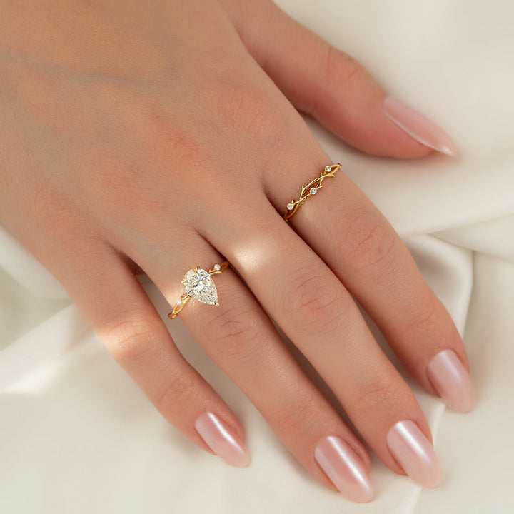 2.50CT Pear Lab Grown F/VVS1 Twig Diamond Engagement Ring for Women