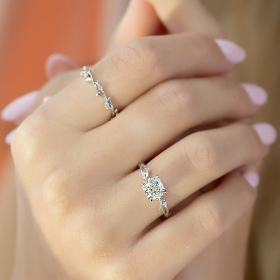 4.0CT Cushion Lab Grown F/VS2 Nature Inspired Diamond Engagement Ring