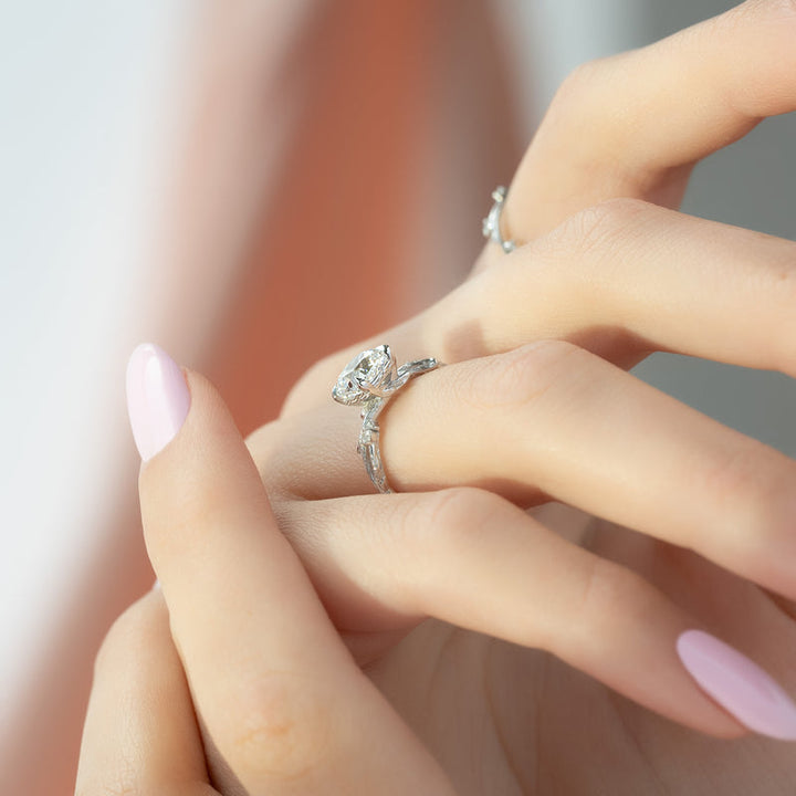 4.0CT Cushion Lab Grown F/VS2 Nature Inspired Diamond Engagement Ring