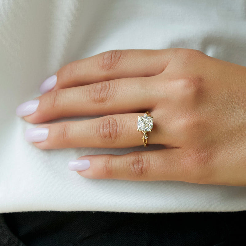 4.0CT Cushion Lab Grown F/VS2 Nature Inspired Diamond Engagement Ring