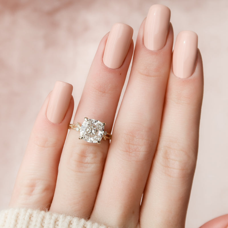4.0CT Cushion Lab Grown F/VS2 Nature Inspired Diamond Engagement Ring
