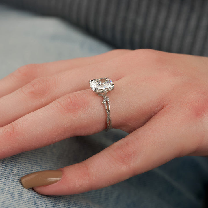 3.0CT Cushion Lab Grown F/VVS2 Diamond Twig Engagement Ring