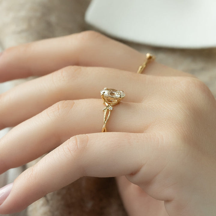3.0CT Oval Lab Grown E/VVS1 Diamond Twig Engagement Ring