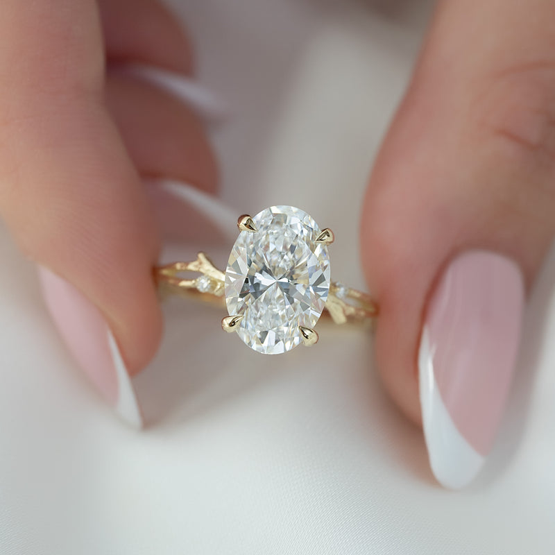 3.0CT Oval Lab Grown F/VS2 Diamond Twig Engagement Ring