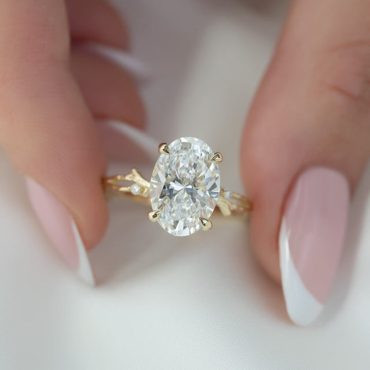 3.0CT Oval Lab Grown E/VVS1 Diamond Twig Engagement Ring