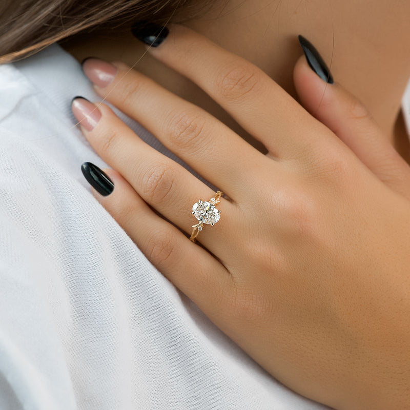 3.0CT Oval Lab Grown E/VVS1 Diamond Twig Engagement Ring