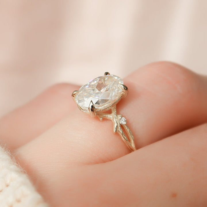 3.0CT Oval Lab Grown E/VVS1 Diamond Twig Engagement Ring