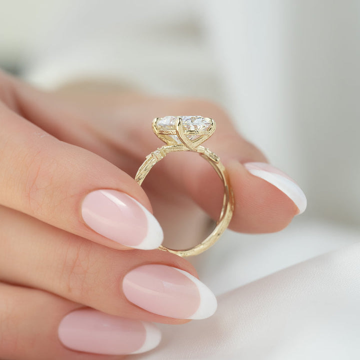 3.0CT Oval Lab Grown E/VVS1 Diamond Twig Engagement Ring