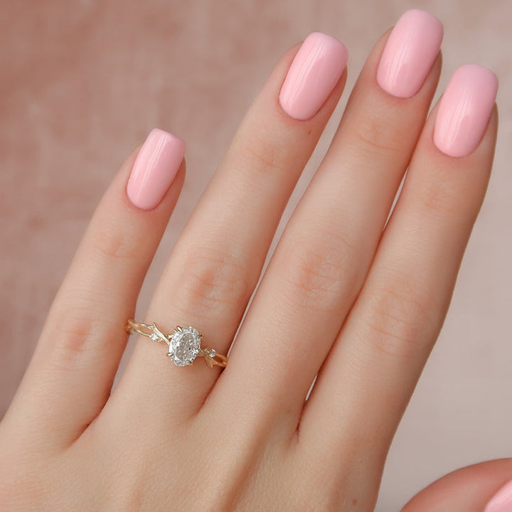 3.0CT Oval Lab Grown F/VS2 Diamond Twig Engagement Ring