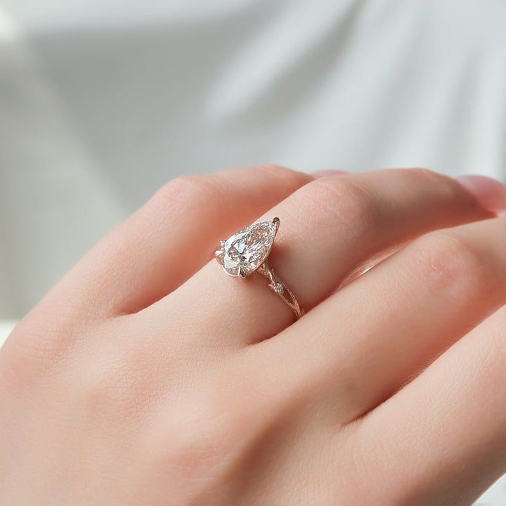 3.50CT Pear Lab Grown E/VS2 Nature Inspired Diamond Twig Engagement Ring